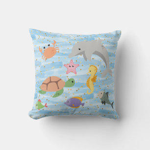 Fun kids cute sea animals dolphin turtle starfish cushion