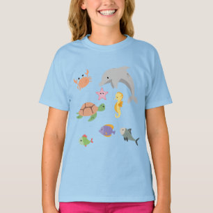 Fun kids cute sea animals dolphin turtle starfish T-Shirt