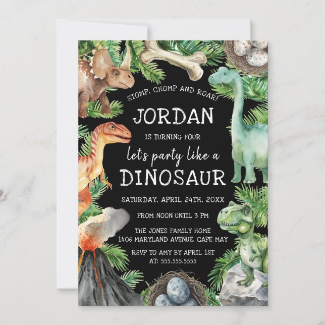 Fun Kids Dinosaur Birthday   Invitation (Front)