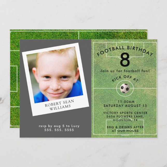 Fun Kids Football, Photo Birthday Party Invitation (Front/Back)