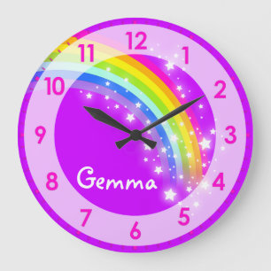Fun kids girls rainbow name purple wall clock