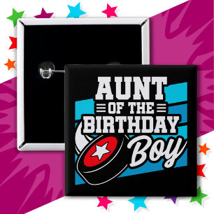 Fun Kids Hockey Party Aunt of the Birthday Boy 15 Cm Square Badge