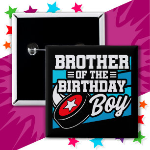 Fun Kids Hockey Party Brother of the Birthday Boy 15 Cm Square Badge