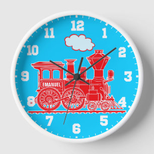 Fun kids name train red and blue wall clock