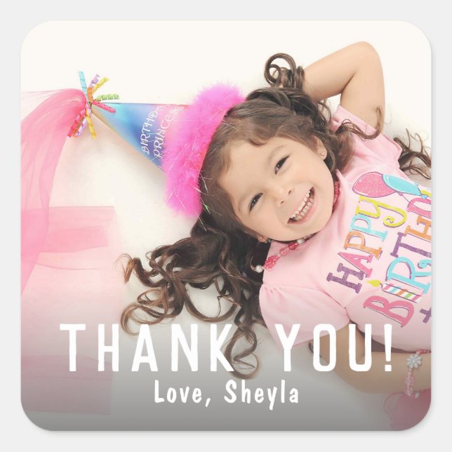 Fun Kids Photo Birthday Thank you Square Sticker (Front)