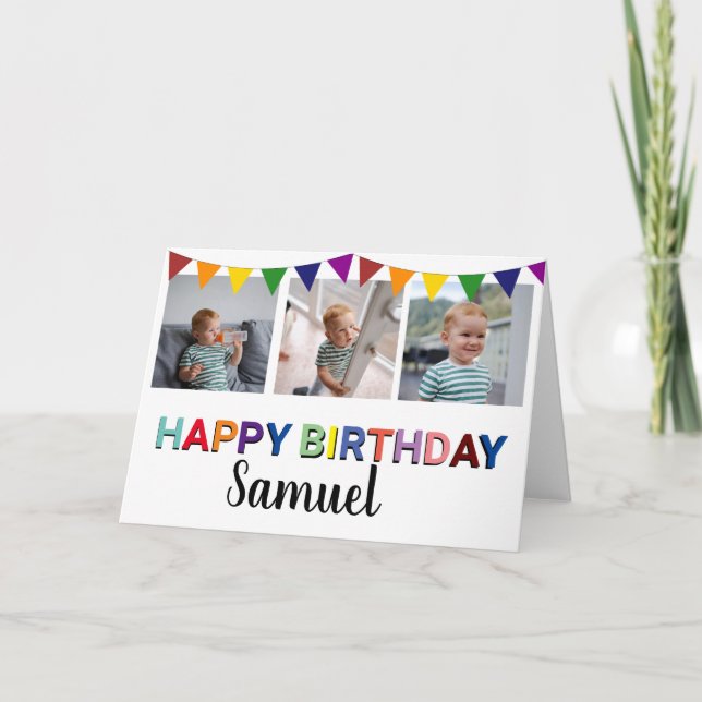 Fun Kids Photo Collage | Colour Happy Birthday Car Card (Front)