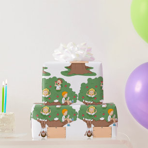 Fun Kids Playing in Apple Tree  Wrapping Paper