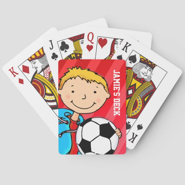 Fun kids red soccer named playing cards (Back)