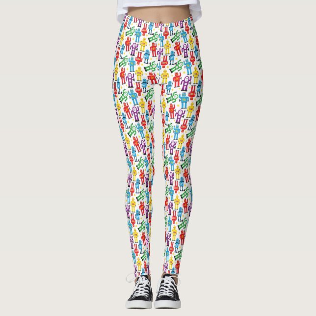 Fun Kids Robots and Aliens Colourful Patterned Leggings (Front)