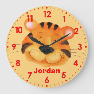 Fun kids tiger name orange wall clock