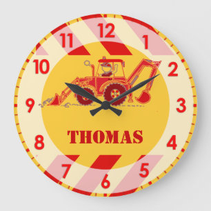 Fun kids tractor digger wall clock