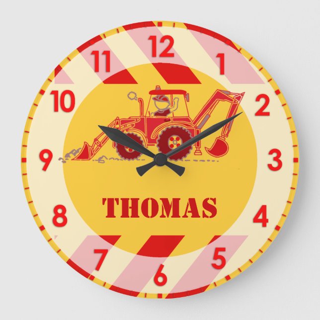 Fun kids tractor digger wall clock (Front)