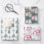 Fun Kids Watercolor Christmas Holiday Wrapping Paper Sheet<br><div class="desc">Wrap your gifts with this festive fun christmas wrapping paper! The design features cute watercolor illustrations of penguins,  santa and christmas trees.</div>