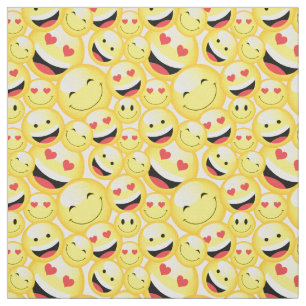 Fun Kids Yellow Smiling Emoji Faces Pattern Fabric