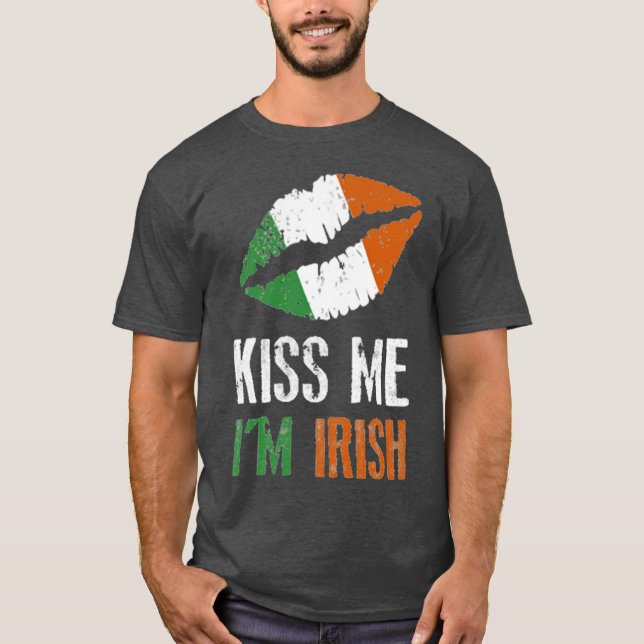 Fun Kiss Me I'm Irish colours St Patrick's Day T-Shirt (Front)