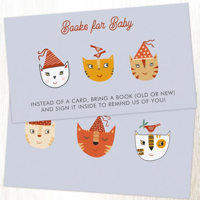 Fun Kitty Cat Baby Shower Books for Baby Enclosure Card (Party cats baby shower book request Books for Baby enclosure card)