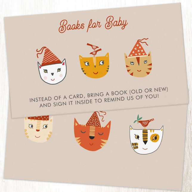 Fun Kitty Cat Baby Shower Books for Baby Enclosure Card (Party cats baby shower book request Books for Baby enclosure card)