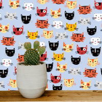 Fun Kitty Cat Blue Pattern