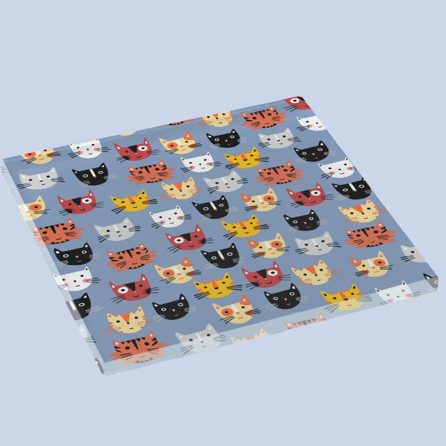 Fun Kitty Cat Pattern Glass Coaster (Fun cat faces pattern glass coaster)