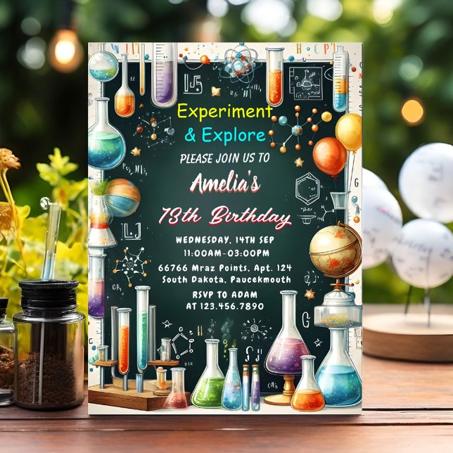 Fun Lab Kids Geek Nerd Mad Science 9th Birthday Invitation (Creator Uploaded)