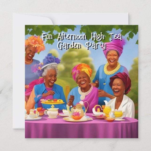 Fun Ladies Afternoon High Tea Garden Party ethnic Invitation (Front)
