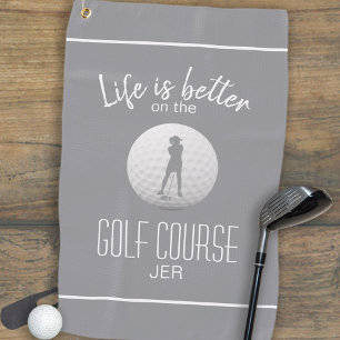 Fun Lady Golfer Golf Course Life Silhouette Grey Towel