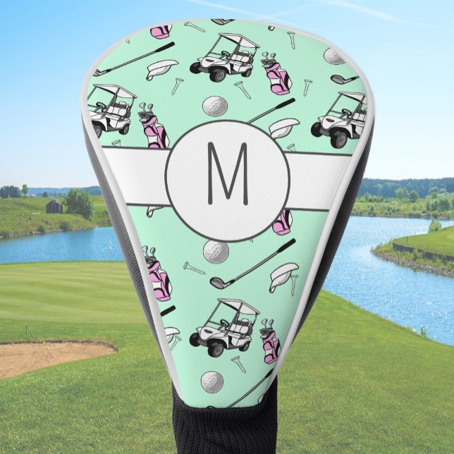 Fun Lady Golfer Modern Custom Monogram Ladies Golf Head Cover (Creator Uploaded)