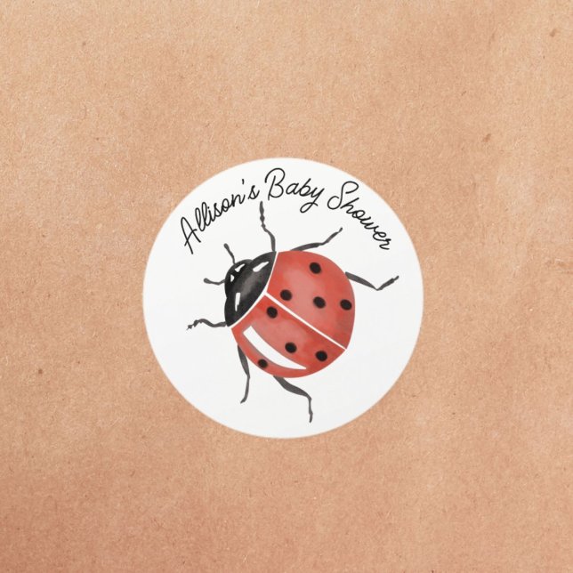 Fun ladybug Baby Shower  Classic Round Sticker (Creator Uploaded)