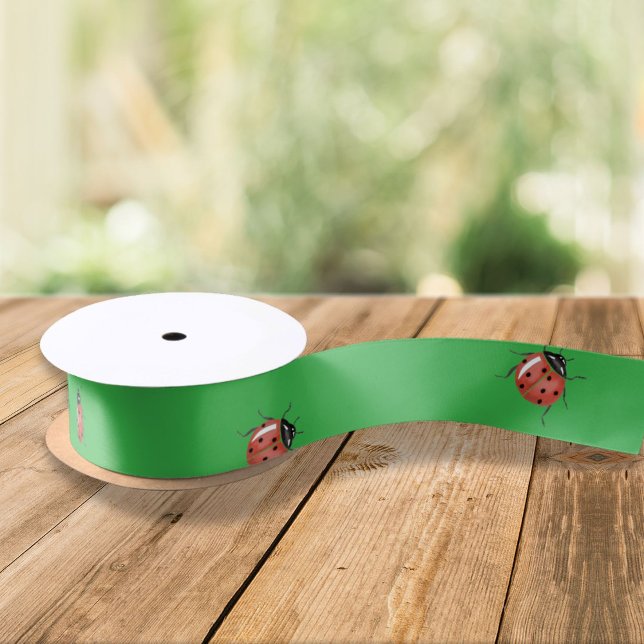 Fun Ladybug Green Satin Ribbon (Creator Uploaded)