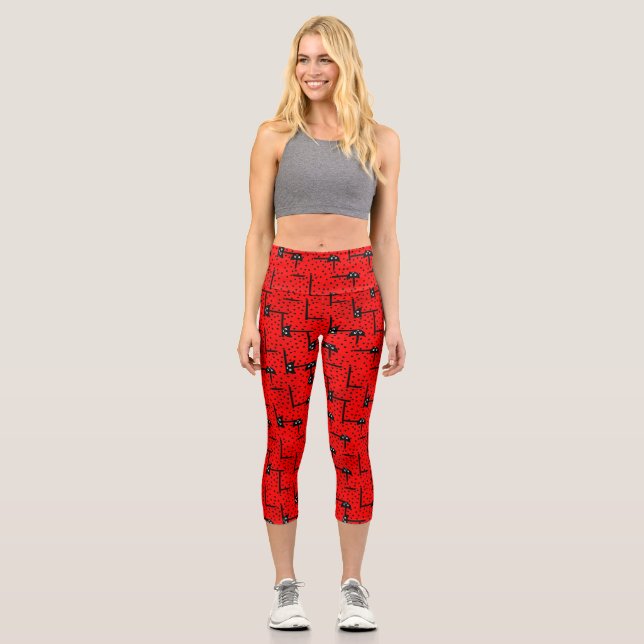 Fun Ladybugs - red pattern Capri Leggings (Front)