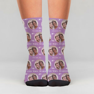 Fun Lavender Newlyweds Photo Pattern Socks