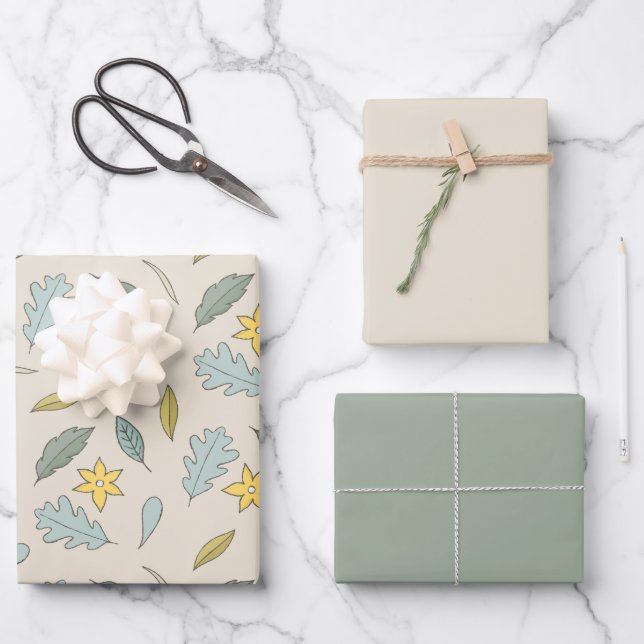 Fun Leaf Pattern with Matching Colour Wrapping Paper Sheet (Front)