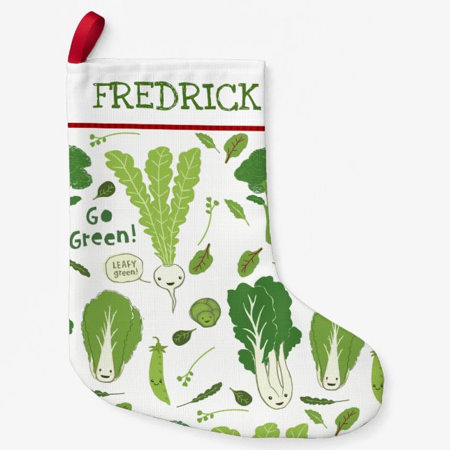Fun Leafy Green Veggies | Healthy Cute Vegetables Small Christmas Stocking (Front)