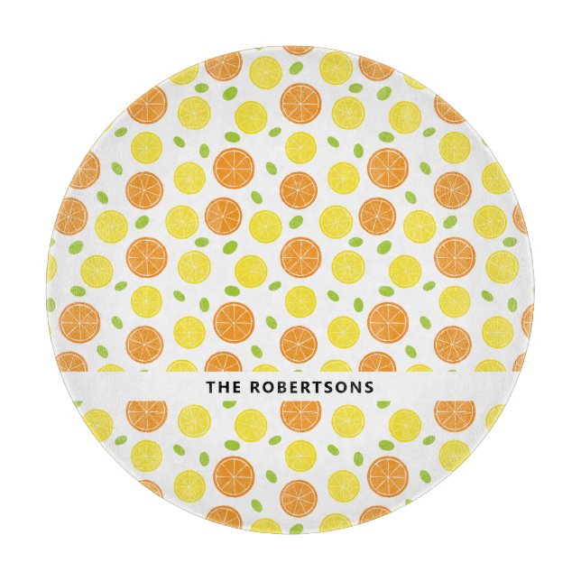 Fun Lemon, Orange, and Grape Fruit Personalised Cutting Board (Front)