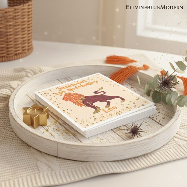 Fun Leo First Birthday & Gold Confetti Napkin (Creator Uploaded)