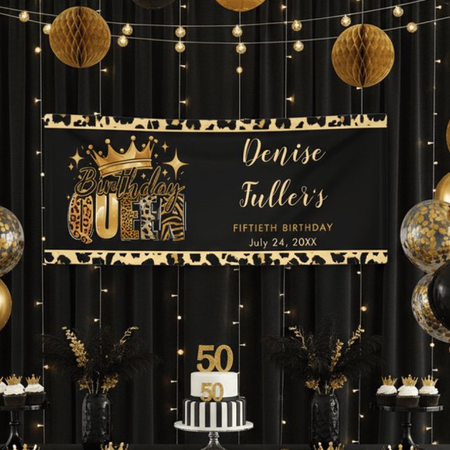 Fun Leopard Birthday Queen Fifty Birthday Banner (Creator Uploaded)