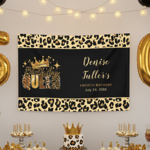 Fun Leopard Birthday Queen Fifty Birthday Banner