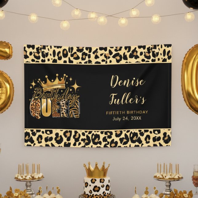 Fun Leopard Birthday Queen Fifty Birthday Banner (Creator Uploaded)