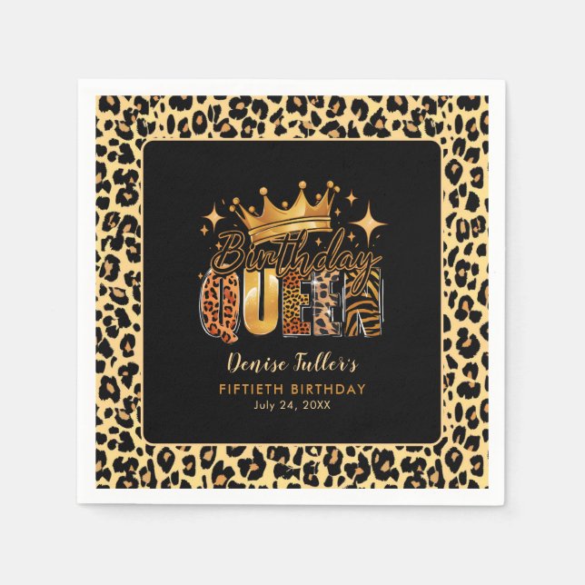 Fun Leopard Birthday Queen Fifty Birthday Napkin (Front)