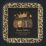 Fun Leopard Birthday Queen Fifty Birthday Paper Plate<br><div class="desc">Modern,  chic and fun,  these birthday paper plates celebrate the wild queen in every woman! With a blend of leopard,  tiger,  and other wild prints,  this black,  orange and gold themed design is a fun way to celebrate a milestone birthday. Created by Simply Farmhouse Press.</div>