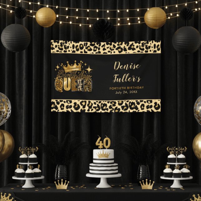 Fun Leopard Birthday Queen Forty Birthday Banner (Creator Uploaded)
