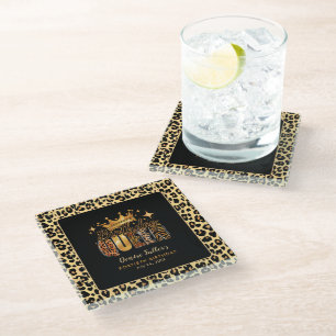 Fun Leopard Birthday Queen Forty Birthday Glass Coaster