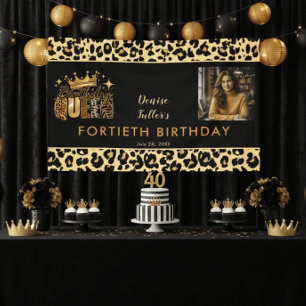 Fun Leopard Birthday Queen Forty Photo Birthday Banner