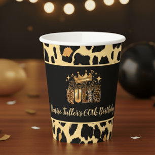 Fun Leopard Birthday Queen Sixty Birthday Paper Cups