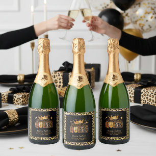 Fun Leopard Birthday Queen Sixty Birthday Sparkling Wine Label