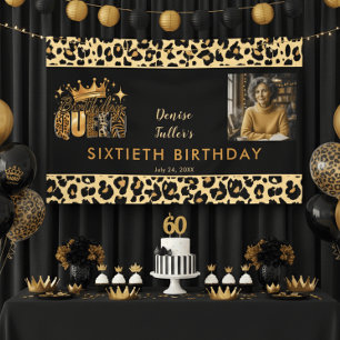 Fun Leopard Birthday Queen Sixty Photo Birthday Banner