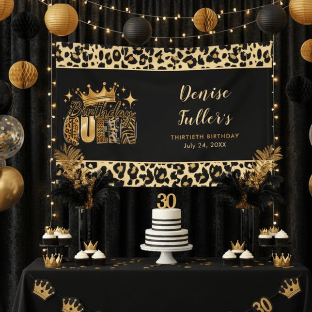 Fun Leopard Birthday Queen Thirty Birthday Banner (Creator Uploaded)