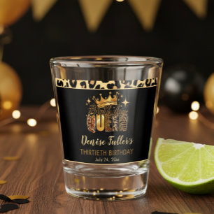 Fun Leopard Birthday Queen Thirty Birthday Shot Glass