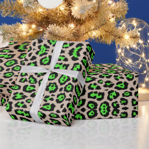Fun leopard print neon green beige tan trendy chic wrapping paper