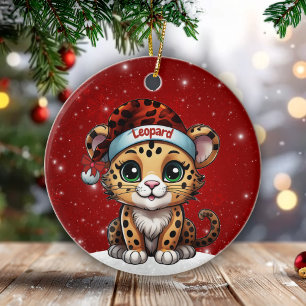 Fun Leopard Red Sparkle Animal Print Lover 🐆🐈🐾 Ceramic Tree Decoration